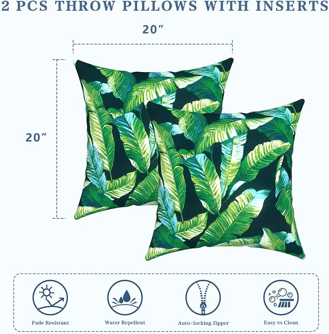 LVTXIII Outdoor Throw Pillows, Decorative Throw Pillows with Inserts, 20"x20" Square Pillows for Bed, Couch, Sofa and Patio Furniture, Set of 2, Hanalei Lagoon