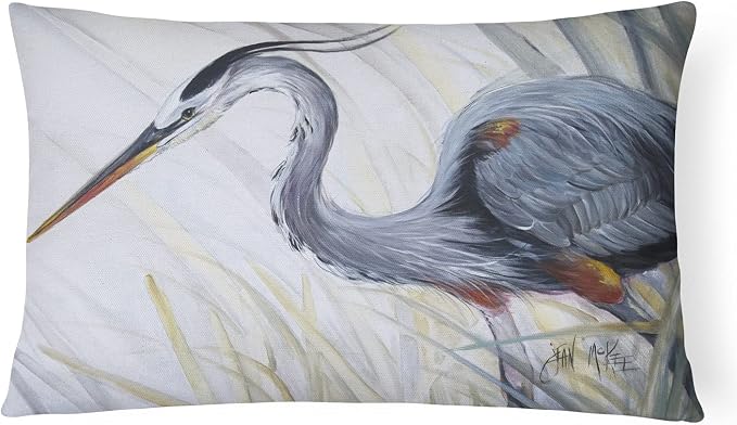 Caroline's Treasures JMK1017PW1216 Blue Heron Frog Hunting Canvas Fabric Decorative Pillow Machine Washable, Indoor Outdoor Decorative Pillow for Couch, Bed or Patio, 12HX16W
