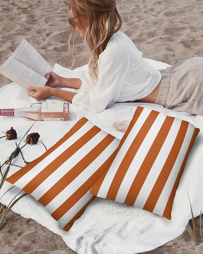 Outdoor Pillows 20x12 Waterproof Outdoor Pillow Covers Orange White Stripes Polyester Throw Pillow Covers Garden Cushion Decorative Case for Patio Couch Decoration Set of 2 Geometric