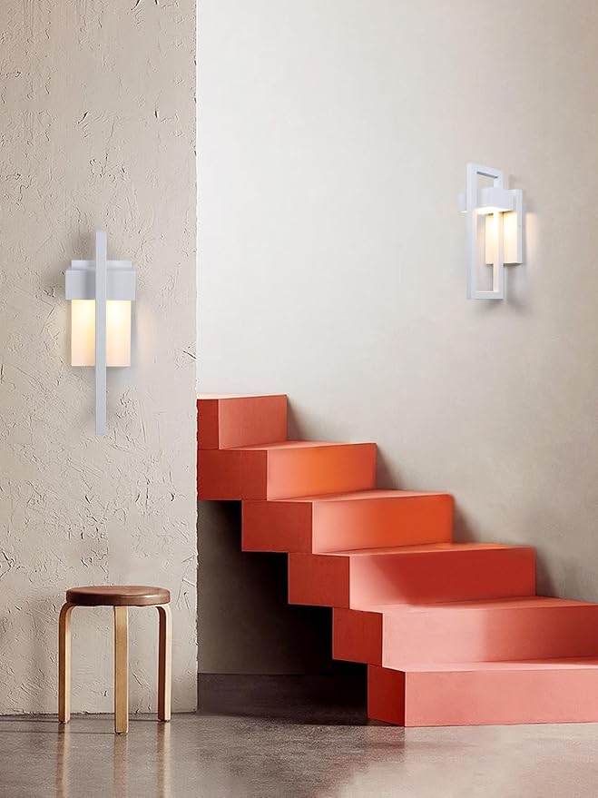 LamQee Outdoor Wall Lights Modern Exterior Lighting Fixtures, 3000K Integrated LED Outdoor Wall Sconce Lighting 2 Packs, Matte White Outside Wall Mount Lights for House Front Door Porch Garage Patio