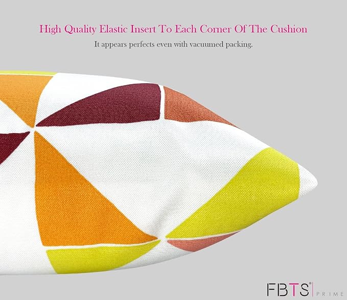 Pack of 2 Outdoor Waterproof Decorative Throw Pillows with Inserts for Patio Furniture, 18x18 Inch Square Fade Resistant Patio Garden Cushions for Couch Bed Sofa, Triangular Multi