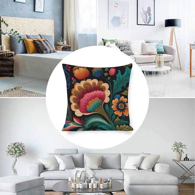 Outdoor Pillows for Patio Furniture Mexican Flowers Cushion Case 20"x20" White Blue Grey Wideflowers Decorations Pillow Covers Pillowcase for Couch Sofa Bedroom Car Living Room