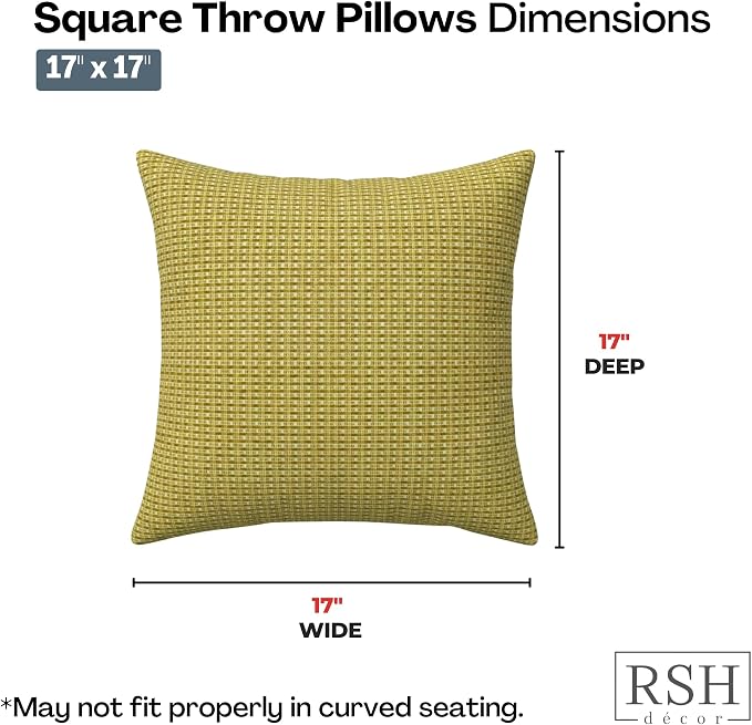 RSH DECOR Square Throw Pillows Set of 4, 17" x 17", Outdoor Pillows Waterproof, Outdoor Pillow Covers, Pillow Covers for Couch, Future Patina, Made in USA
