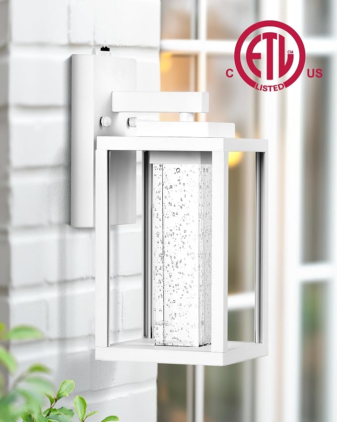 VIANIS White Exterior Lighting Fixtures Wall Mount for House, 100% Aluminum Outdoor Sconces Wall Lighting for Garage with Integrated 10W LED Light Source, Dusk to Dawn Coach Lights Outdoor Lantern