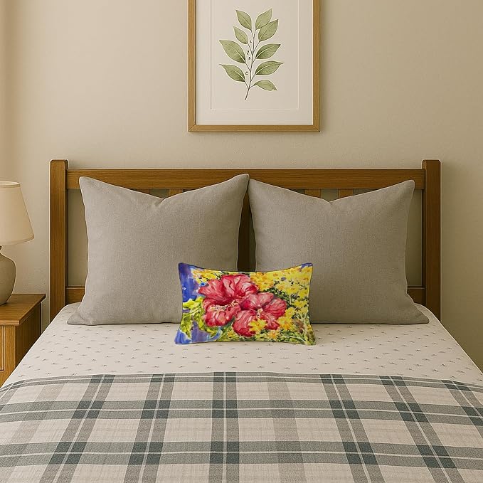 Caroline's Treasures 6056PW1216 Flower - Hibiscus Canvas Fabric Decorative Pillow Machine Washable, Indoor Outdoor Decorative Pillow for Couch, Bed or Patio, 12HX16W