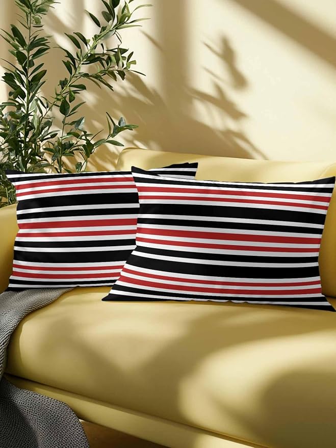 Outdoor Waterproof Throw Pillows Black Red Contrast Monochromatic Tones Patio Pillows,Decorative Pillow Covers with Insert,Pillow Cushion Case for Garden Couch Sofa Geometric Line