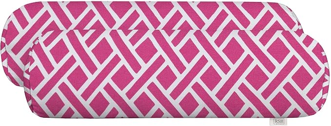 RSH Décor Neck Roll Bolster Pillows Set of 2 | 20” x 6” | Outdoor Throw Pillows for Patio Furniture, Porch, Deck, or Poolside Chairs | All-Weather Fabric | Midnight Melody Pink Geometric