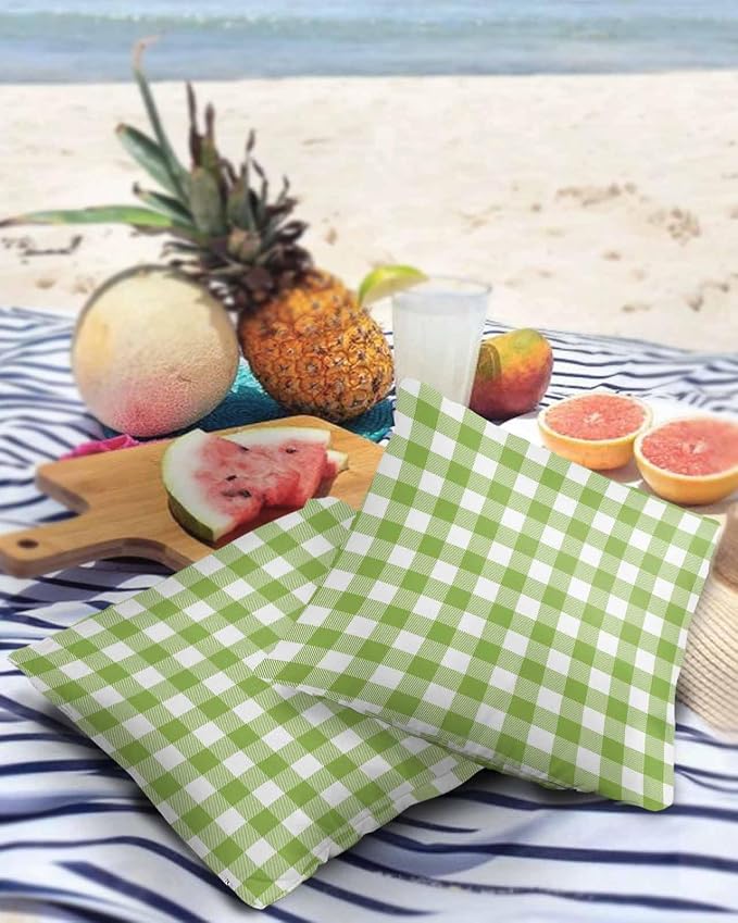 Outdoor Waterproof Throw Pillow Covers Set of 2 Sage Green Buffalo Check Plaid Pillowcases 24x24 Inches Farmhouse Style Patio Decorative Pillows Cushion Case Patio Pillows for Couch Bed Chair Garden
