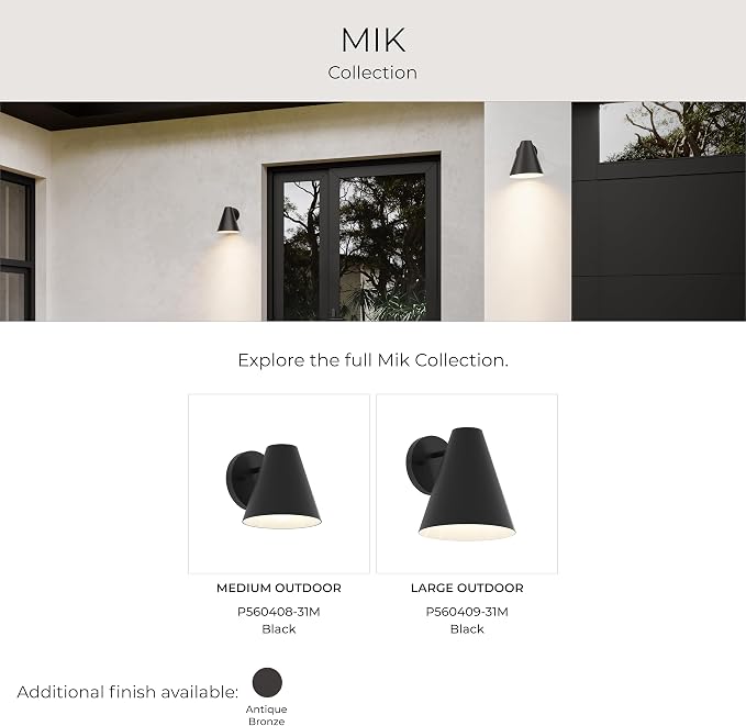 Progress Lighting Mik 14 Inch 1-Light Outdoor Wall Light, Modern Industrial Exterior Light, Matte Black Tapered Cone (14 in. H x 8 in. W x 9 in. Dia), P560408-31M