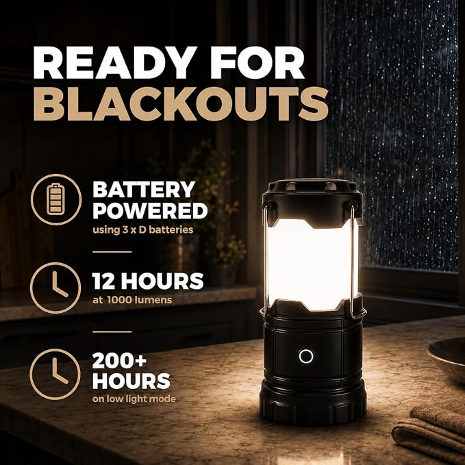 MalloMe LED Camping Lantern, Battery Powered Lanterns for Power Outages, Portable Hanging Collapsible Camping Lights for Outdoor, Home, Emergency, Hurricane Lamp Survival Outage Light 1000 lumens