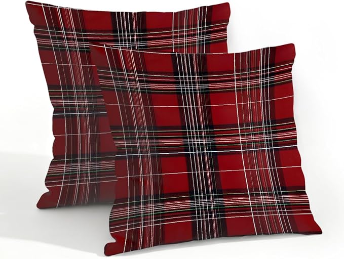 20x20 Inch Outdoor Pillow Covers Set of 2 Waterproof Throw Pillow Covers Decorative Couch Cushion Covers Buffalo Checkered Red Square Pillowcases Protectors for Patio Garden Sofa