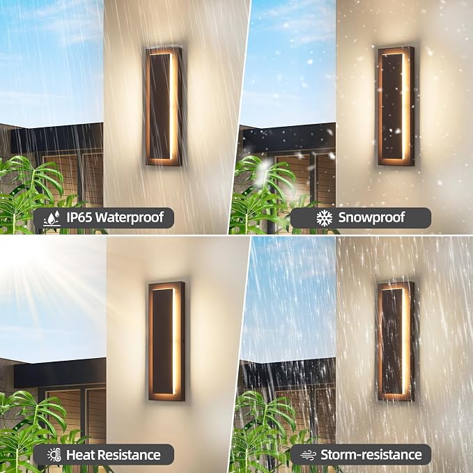 Brown Outdoor Wall Sconce,Exterior Lights Fixture,15.7 in,12 W | Waterproof Wall Lights for House,Porch,Patio, Modern Outdoor Wall Lighting,3000K Warm White LED Light Bead, 1 Pack