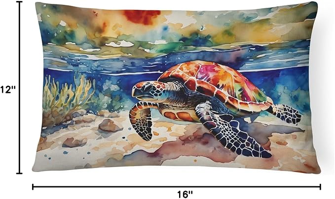 Caroline's Treasures DAC2806PW1216 Loggerhead Sea Turtle Throw Pillow Machine Washable, Indoor Outdoor Decorative Pillow for Couch, Bed or Patio, 12HX16W