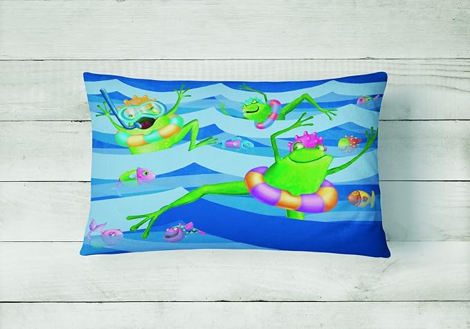 Caroline's Treasures APH0089PW1216 Frogs Swimming Canvas Fabric Decorative Pillow Machine Washable, Indoor Outdoor Decorative Pillow for Couch, Bed or Patio, 12HX16W