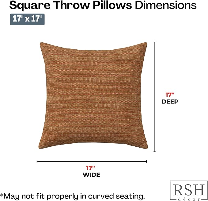 RSH DECOR: Sunbrella Square Throw Pillows Set of 2 | 17" x 17" | Water and Fade-Resistant Performance Fabric | Outdoor Pillow Covers with Down-Alternative Inserts | Made in USA (Simone Sinnabar)