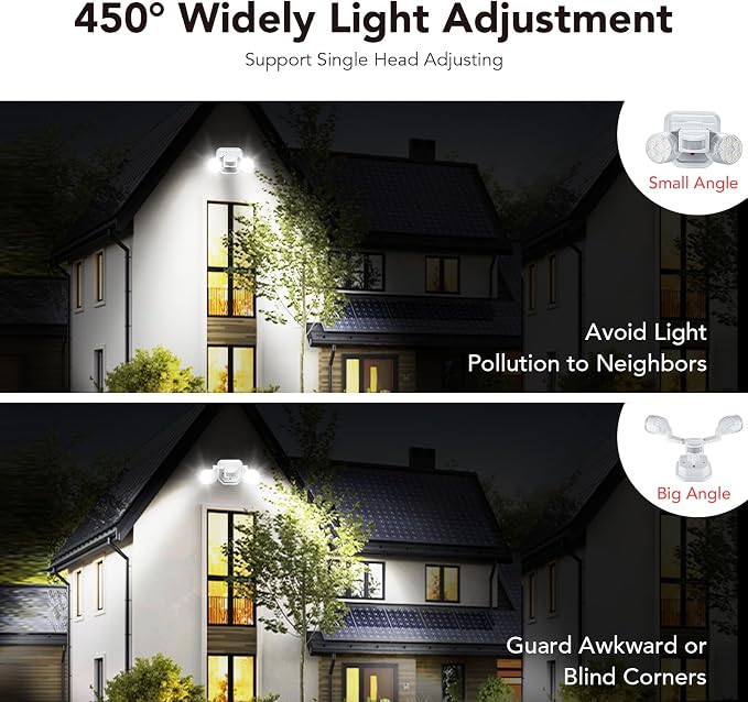 OREiN 2 Pack Motion Sensor Outdoor Lights, 450° Superwide Adjustment Dimmable Dusk to Dawn Flood Lights Outdoor, 5000K 12W=150W Outside LED Security Lights, IP65, White (Hardwired)