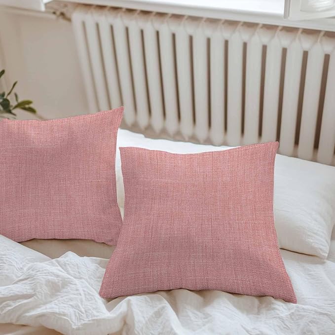 Vandarllin Outdoor Throw Pillows Covers 26x26 inch Set of 2 Waterproof Peach Pink Linen Decorative Zippered Cushion Covers for Patio Furniture, Farmhouse Pure Color Lumbar Pillowcases