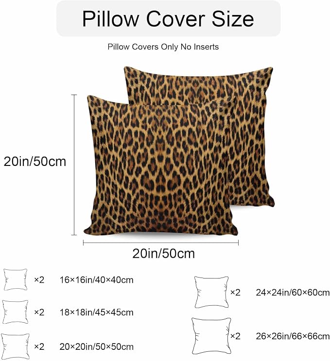 Vandarllin Outdoor Throw Pillows Covers 24x24 inch Set of 2 Waterproof Leopard Print Decorative Zippered Cushion Covers for Patio Furniture, Retro Animal Fur Pattern Lumbar Pillowcases