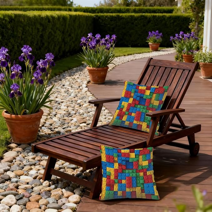 16x16 Inch Outdoor Pillow Covers Set of 2 Waterproof Throw Pillow Covers Decorative Couch Cushion Covers Colorful Block Square Pillowcases Protectors for Patio Garden Sofa