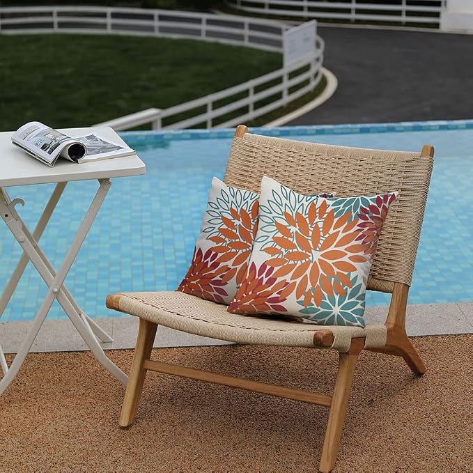 DFXSZ Outdoor Waterproof Pillow Covers 20x20 Set of 2 Orange Teal Flower | Spring Summer Waterproof Flower Throw Pillowcases（No Inserts）Outdoor Decor for Fall Patio Funiture Garden Polyester Covers
