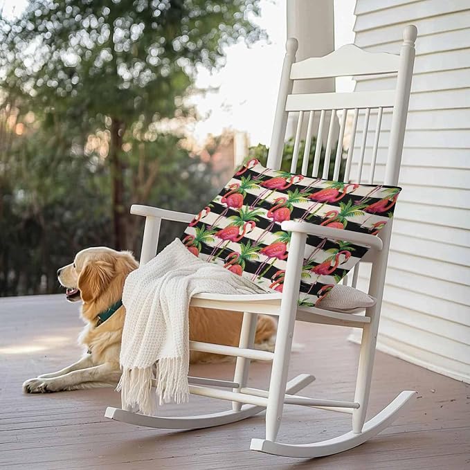 Vandarllin Outdoor Throw Pillows Covers 20x12 inch Set of 2 Waterproof Flamingo Decorative Zippered Cushion Covers for Patio Furniture, Tropical Palm Leaves Black Stripe Linen Lumbar Pillowcases