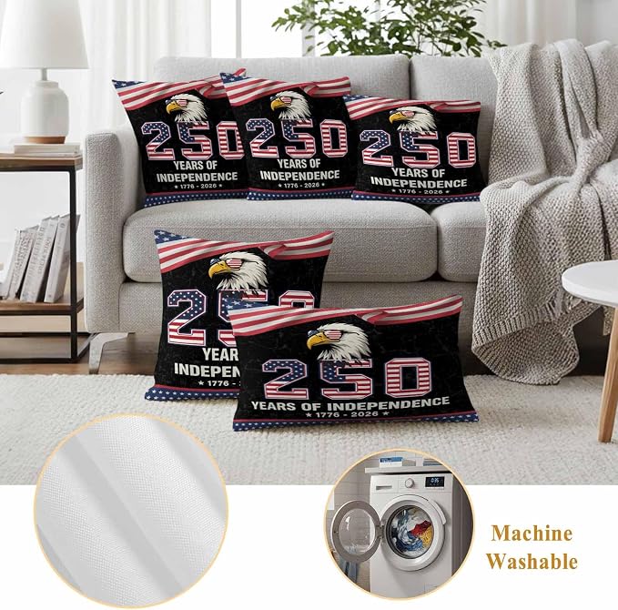 250 Years Anniversary Outdoor Waterproof Throw Pillow Covers 26x26 Set of 2, Independence Day USA Eagle Flag Decorative Pillowcases Cushion Pillowcase for Couch Sofa Patio Outside Pillow Protector