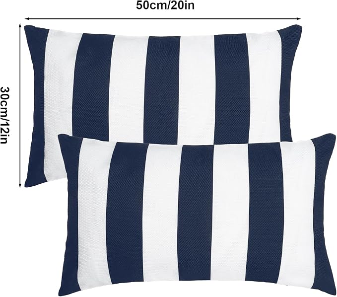 tiggell 4 Pack Waterproof Pillow Covers Outdoor Throw Pillowcases Decorative Garden Cushion Case for Home Garden Patio Couch Balcony Striped (Blue & White, 12 * 20 inch)
