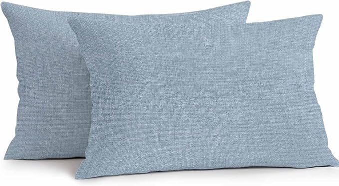 Vandarllin Outdoor Throw Pillows Covers 20x12 inch Set of 2 Waterproof Sky Blue Linen Decorative Zippered Cushion Covers for Patio Furniture, Farmhouse Pure Color Lumbar Pillowcases