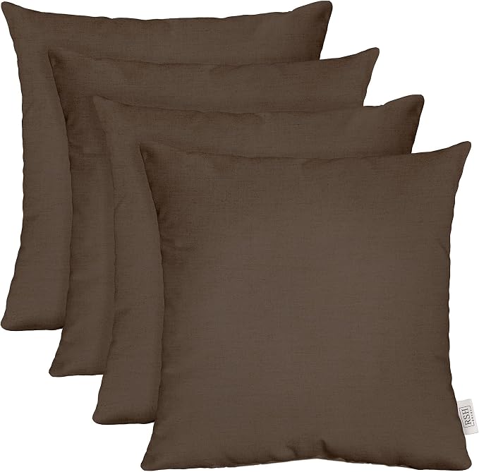 RSH DECOR: Sunbrella Square Throw Pillows Set of 4 | 20" x 20" | Water and Fade-Resistant Performance Fabric | Outdoor Pillow Covers with Down-Alternative Inserts | Made in USA (Canvas Java Brown)
