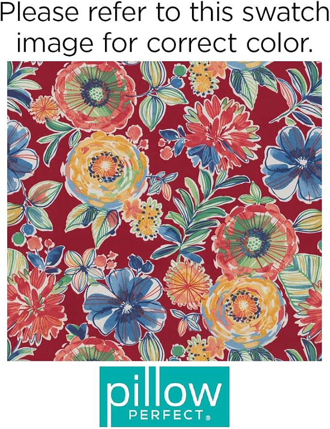 Pillow Perfect Bright Floral Indoor/Outdoor Accent Throw Pillow, Plush Fill, Weather, and Fade Resistant, Floor - 25" x 25", Red/Blue Colsen, 1 Count