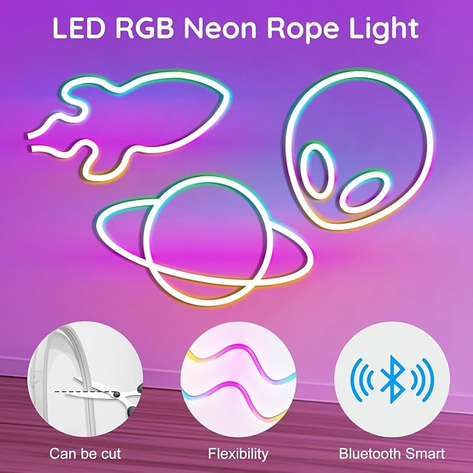 RCUICA 50FT LED Neon Rope Lights Waterproof with Smart App Control Remote,DIY Scene Modes,Music Sync hronization,Eaves Lights for Garden Decor,Deck,Christmas