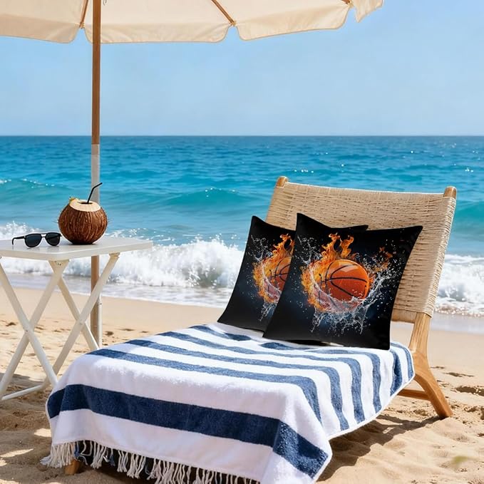 20x20 Inch Outdoor Pillow Covers Set of 2 Waterproof Throw Pillow Covers Decorative Couch Cushion Covers Basketball in Fire Square Pillowcases Protectors for Patio Garden Sofa