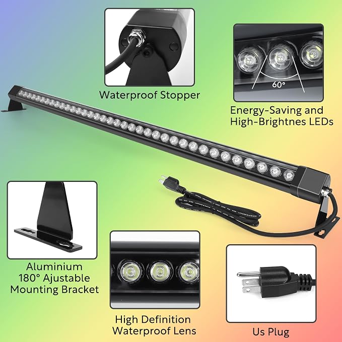 HNRLOY RGB Wall Washer Light Bar, 72W RGB Color Changing Landscape Wall Wash Lights, 47.2 Inch 120V Dimmable Stage RGB LED Light Bar for Hotel,Building,Christmas Garden Lighting