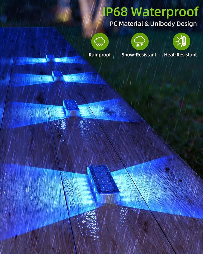 DetarZinLED Blue Solar Lights for Outside 6 Pack, 12 LEDs 2-Sided Illumination Solar Dock Lights Outdoor IP68 Waterproof, Auto On/Off Solar Deck Lights for Steps,Stairs,Driveway,Pathway,Sidewalk,Porch