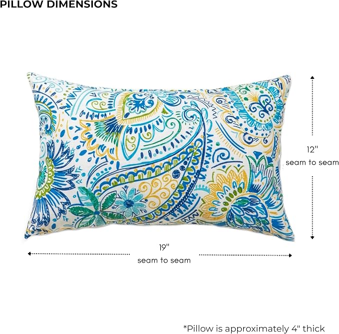 Set of 2 Outdoor Throw Pillows 19 x 12 Inch – Reversible Rectangle Patio Accent Pillows – Weather-Resistant Polyester Fabric – Eco-Friendly Recycled Polyfiber Fill – Baltic Paisley