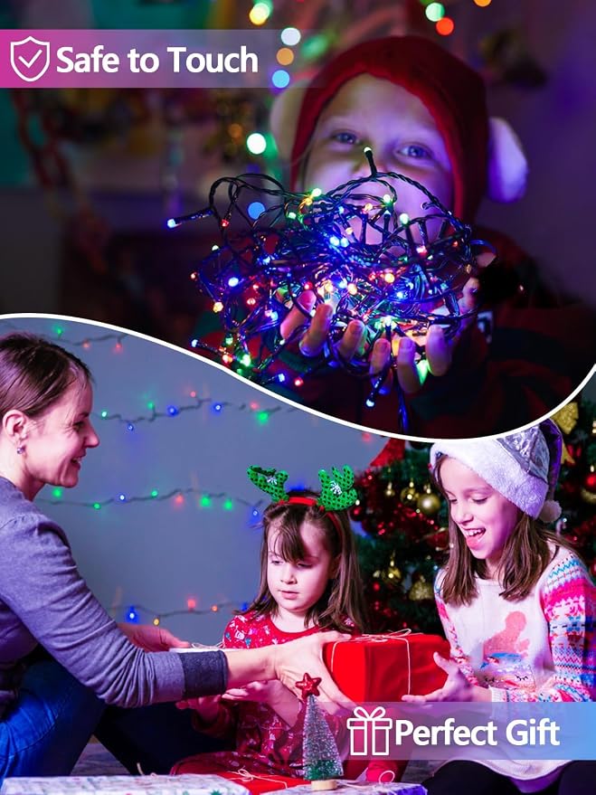 Solar Christmas Lights Outdoor 4 Pack 400 LED Solar String Light Multicolor | 8 Lighting Modes, Memory Function, Auto On/Off, 132FT Waterproof Twinkle Lights for Outside Porch Fence Balcony Decorations