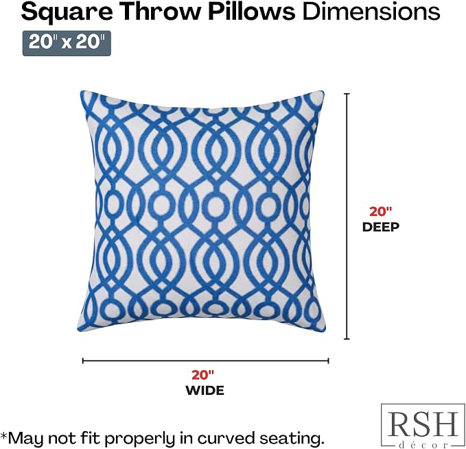 RSH DECOR Square Throw Pillows Set of 2, 20" x 20", Outdoor Pillows Waterproof, Outdoor Pillow Covers, Pillow Covers for Couch, Capilla Blue, Made in USA
