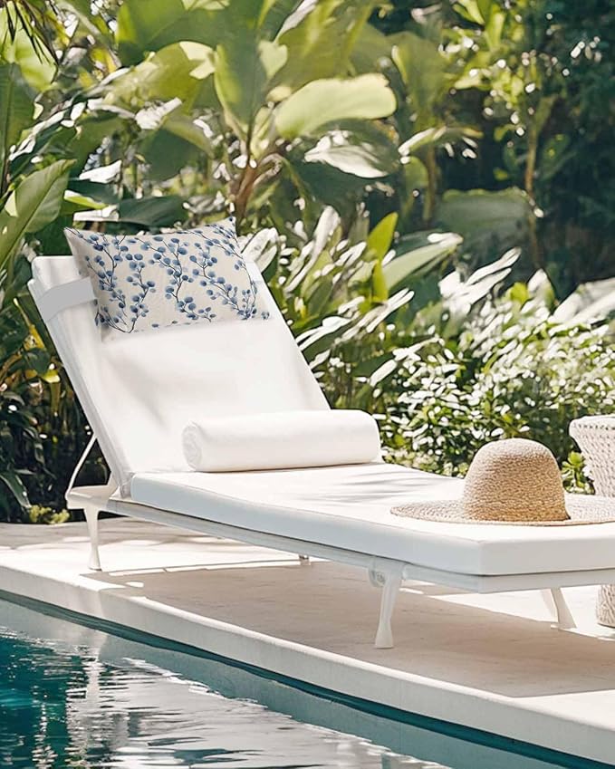 Pack of 2 Outdoor Lumbar Cushions with Inserts, Spring Flower Branch Tree Plant Linen Background Waterproof Fluffy Fade Body Pillows, Patio Furniture Pillow for Home Balcony Garden Decor 12x20IN