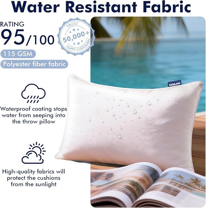 Outdoor Pillows 12x20 Set of 4 Water Resistant Lumbar Pillow Insert | Waterproof Throw Pillows, Convenient Zipper Design, Fluffy & Supportive, Decorative Pillow for Patio Porch & Couch