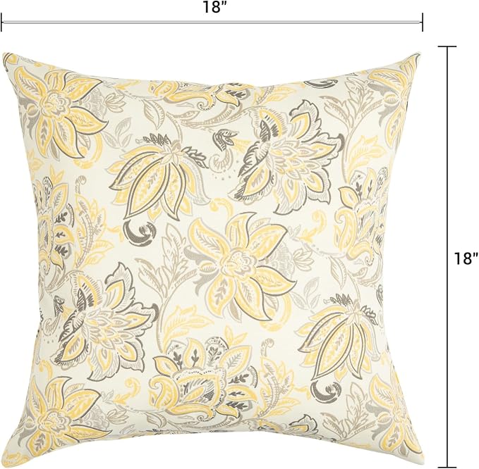 Outdoor Throw Pillows Water Resistant 18x18 inch,Decorative Throw Pillow with Insert Set of 2,Hidden Zipper Headrests for Patio Furniture Sofa Couch Chair(Yellow Flower)