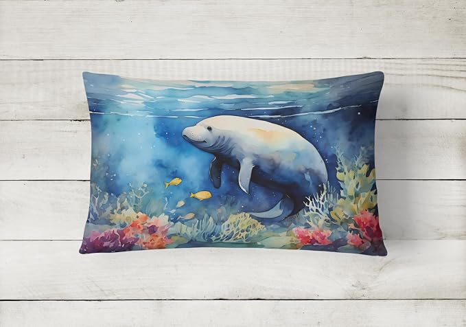 Caroline's Treasures DAC2811PW1216 Manatee Throw Pillow Machine Washable, Indoor Outdoor Decorative Pillow for Couch, Bed or Patio, 12HX16W