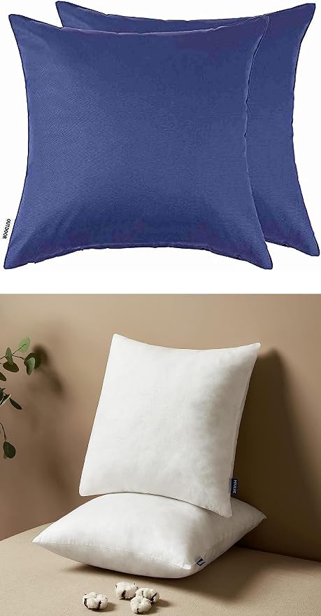 MIULEE Pack of 2 Decorative Outdoor Waterproof 24x24 Pillow Covers Navy Blue Bundle 18x18 Pillow Inserts Set of 2 Square Decorative Throw Pillows