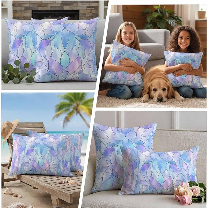 Abstract Art Outdoor Pillow Covers Set of 2 Gradient Stained Glass Fragments Modern Waterproof Throw Pillow Cover Decorative Cushion Cases for Patio Porch Garden 24X24 Inch