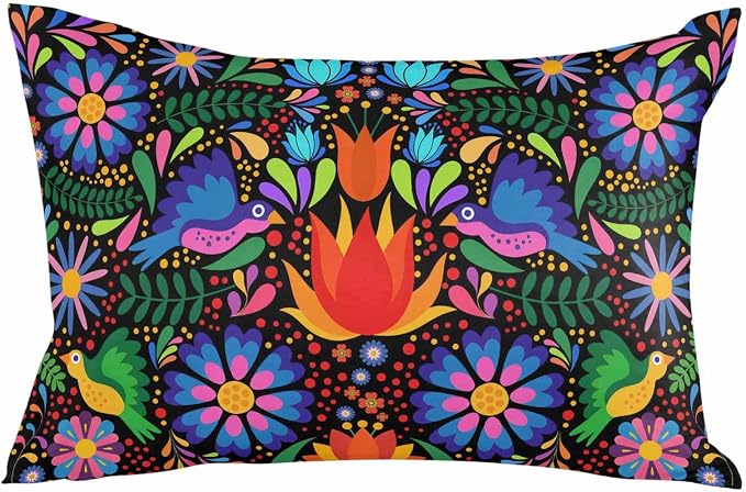 Outdoor Waterproof Throw Pillow Covers Set of 2 Colorful Mexican Floral Lumbar Pillowcases 20x12 Inches Bird Rustic Assorted Flower Decorative Pillows Cushion Case Patio Pillows for Couch Bed Chair