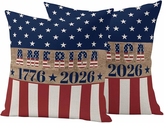 250th Anniversary Outdoor Pillow Covers 24"x24" Set of 2, Waterproof Throw Pillow Covers for Patio Furniture, USA Flag Red Striped Blue Star Retro Decorative Cushion Covers for Porch
