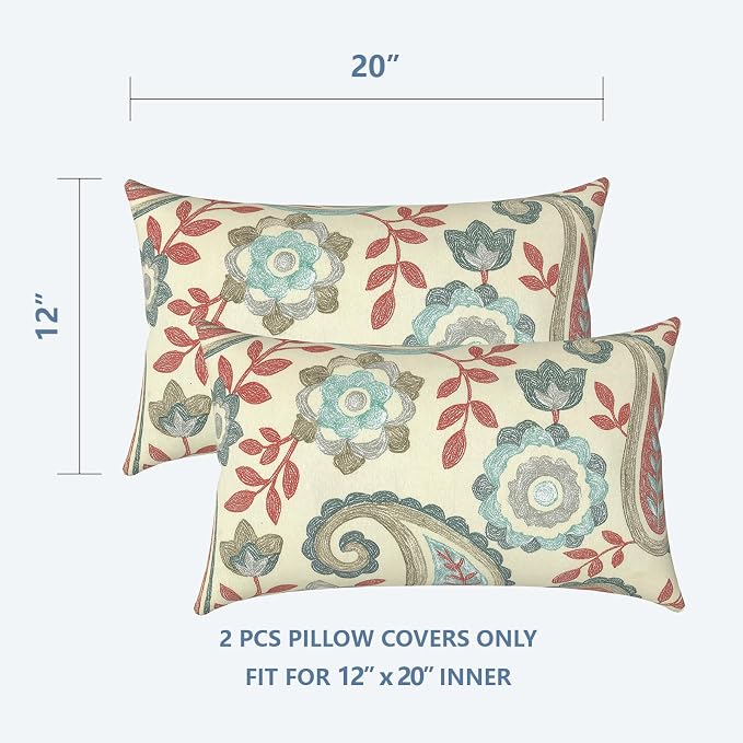 LVTXIII Outdoor/Indoor Lumbar Pillow Case Covers ONLY, 12" x 20" Patio Garden Decorative Lumbar Pillow Covers, Pack of 2 for Outdoor Home Patio Furniture Use, Paisley Vintage