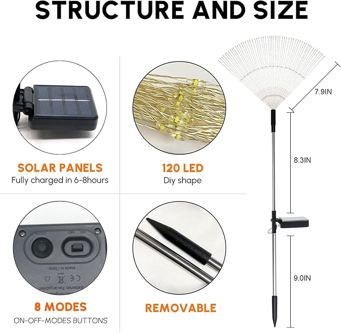 Solar Garden Firework Lights, 4 Pack, Waterproof, 120 LED, Outdoor, Warm White, Pathway, Patio, Party Decorations