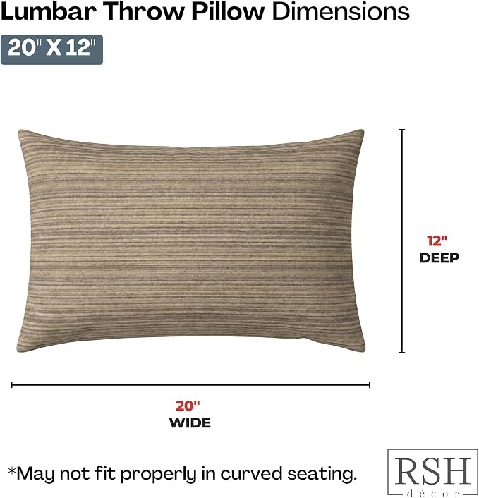 RSH DECOR: Sunbrella Lumbar Throw Pillows Set of 2 | 20" x 12" | Water and Fade-Resistant Performance Fabric | Outdoor Pillow Covers with Down-Alternative Inserts | Made in USA (Current Slate)