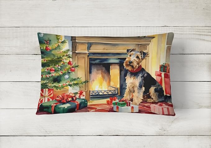 Caroline's Treasures DAC2762PW1216 Welsh Terrier Cozy Christmas Throw Pillow Machine Washable, Indoor Outdoor Decorative Pillow for Couch, Bed or Patio, 12HX16W