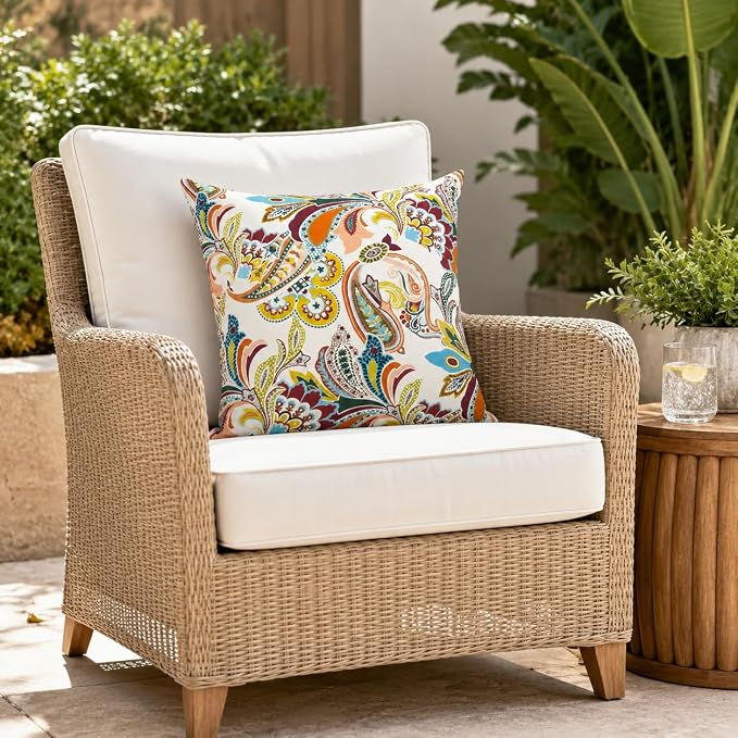 Outdoor/Indoor Decorative Throw Pillows 18×18 Inch | Pack of 2 Waterproof Decorative Throw Pillows with Inserts, Square Pillows for Bed, Couch, Sofa and Patio Furniture